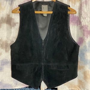 Vintage Black Leather Zip Up Vest